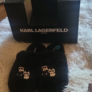 Karl Lagerfeld Black Slippers with Iconic Character Design